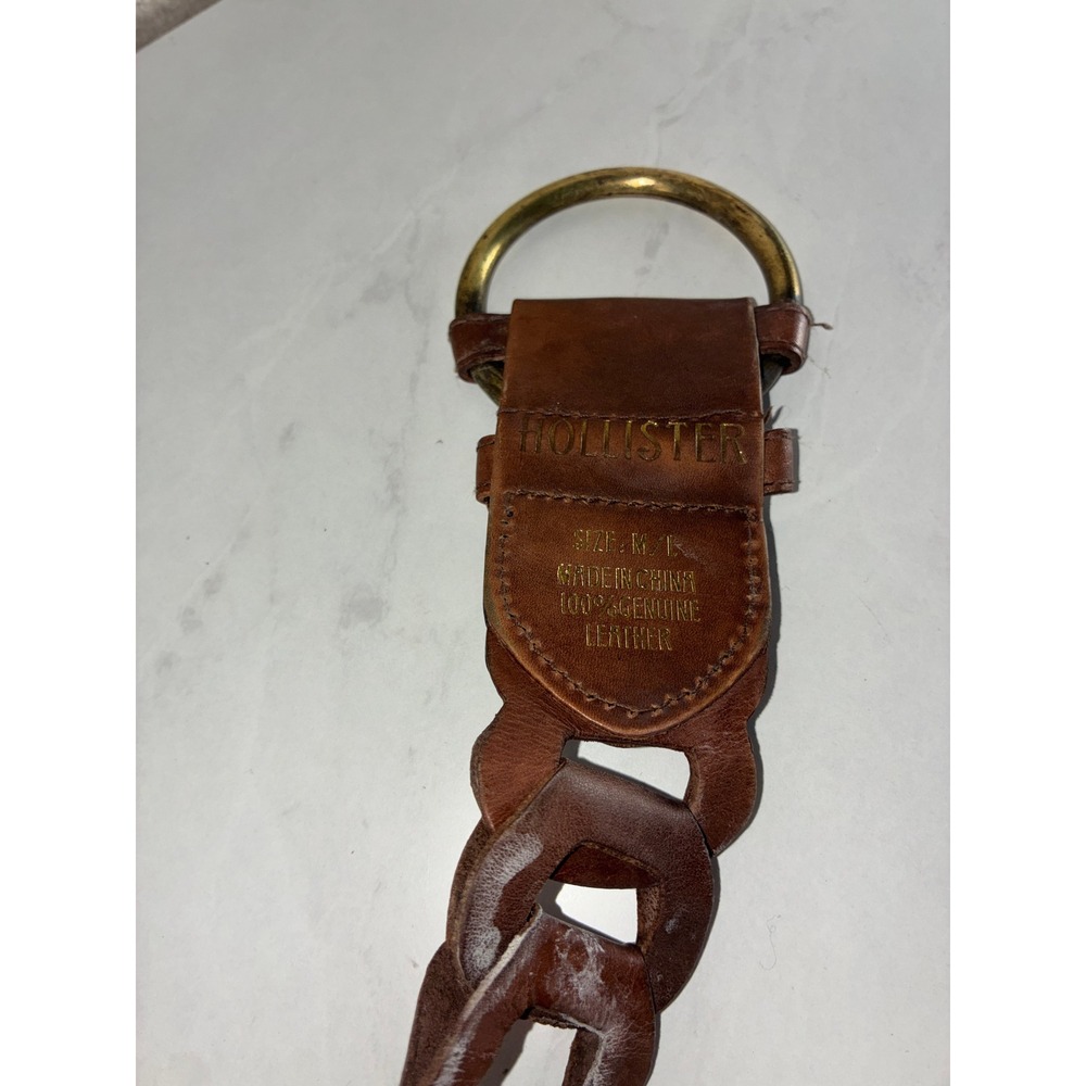 Hollister Brown Braided Leather Belt - M/L - O-Ring Buckle Boho Western Rustic